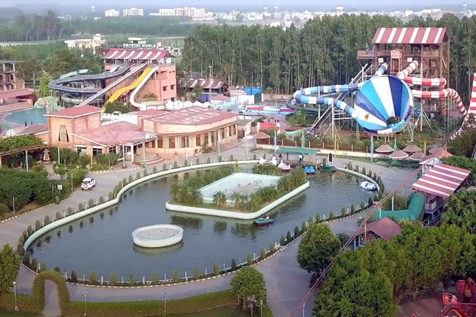 Crystal World Water Park Haridwar aerial view with slides