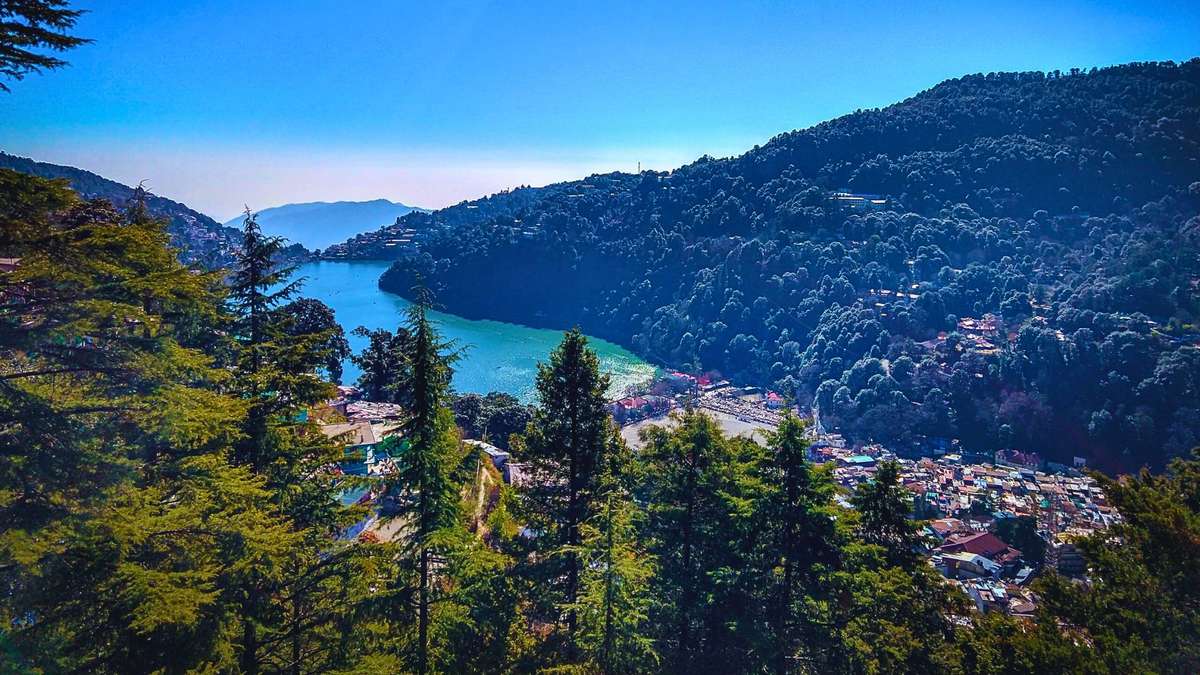Dehradun Mussoorie hill town aerial view Uttarakhand