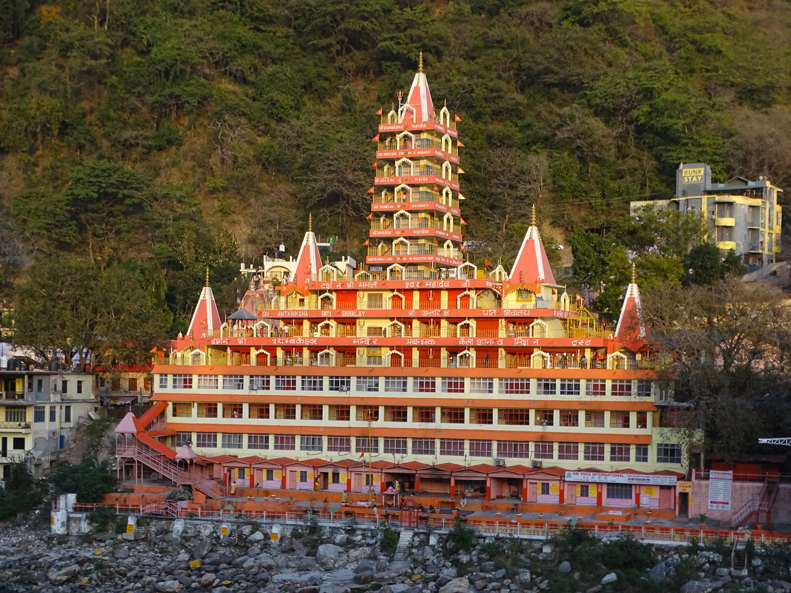 Rishikesh multi-storey temple on the banks of River Ganga